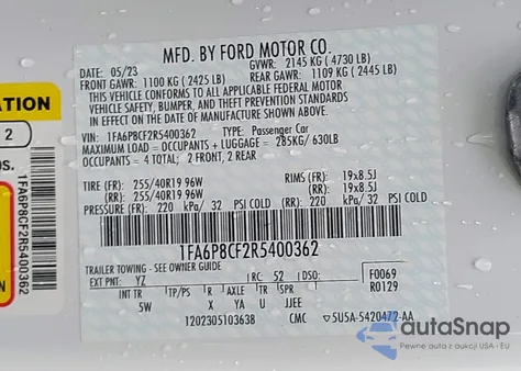 2024 Ford Mustang Gt Premium Fastback из США, поврежденный, VIN 1FA6P8CF2R5400362